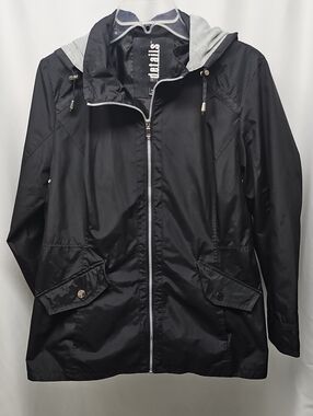Lightweight Black Hooded Utility Jacket with Gray Hood Lining